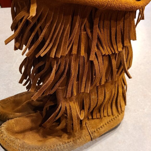 Minnetonka 1632 Boots Brown 3 Layer Suede Fringe Womens size 8 - Picture 7 of 11